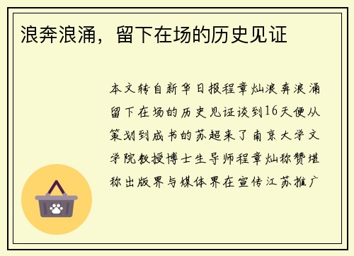 浪奔浪涌，留下在场的历史见证